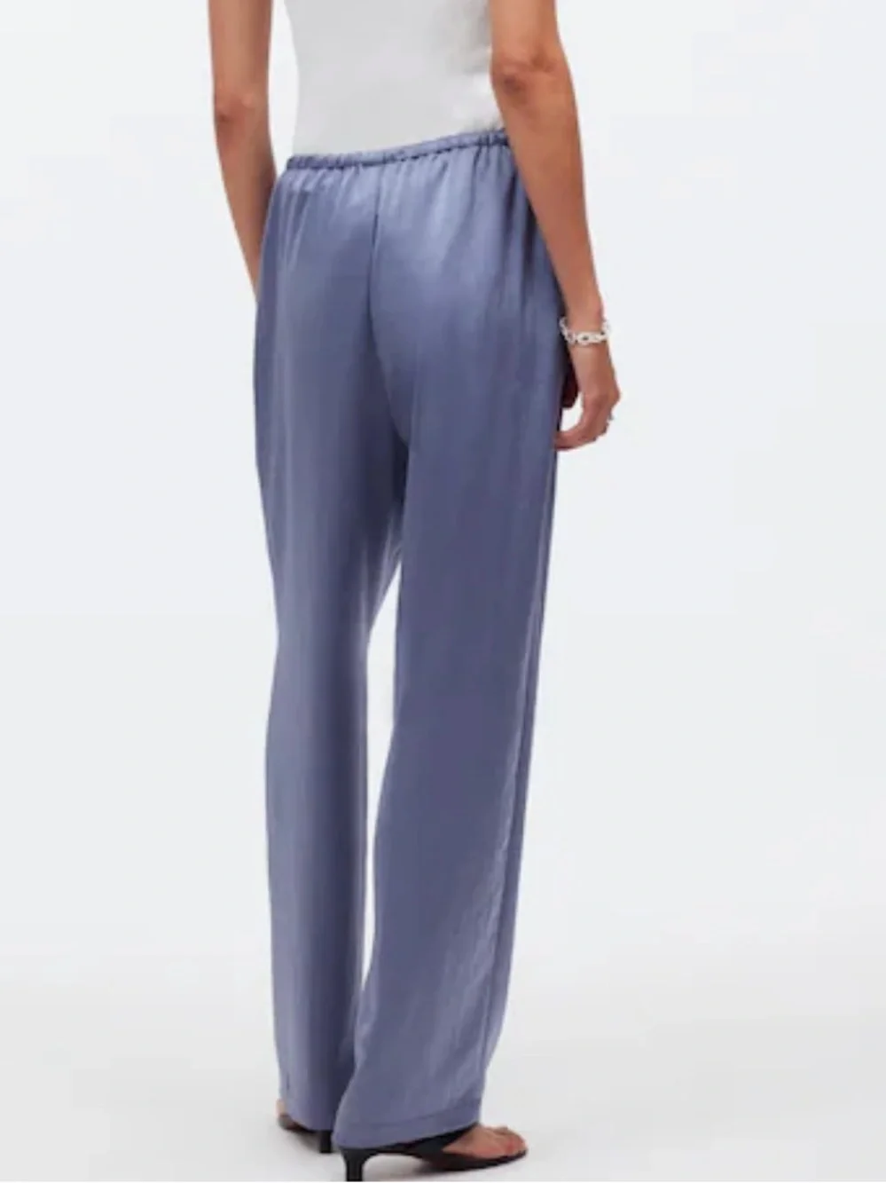 Madewell Satin Wide-Leg Drawstring Pants — Slate Blue